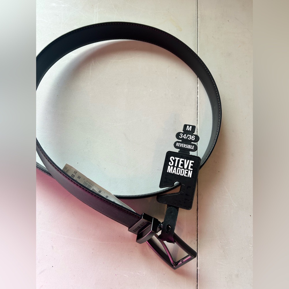 NWT Steve Madden Black Reversible Men's Belt 34/36 Black / Dark Brown